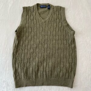 John Ashford Extra Fine Merino Wool Cable Knit Sweater Vest Sz S Olive *SEE PICS